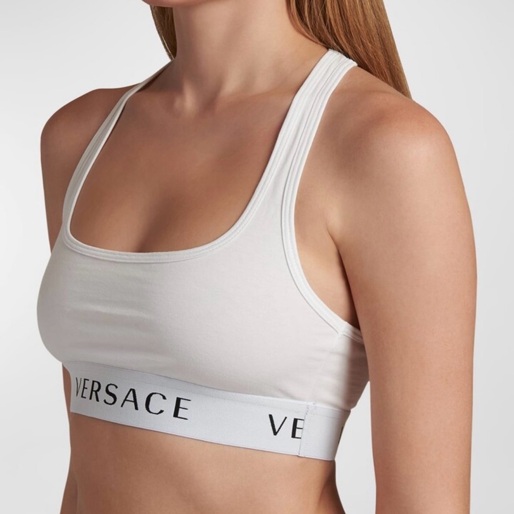 Versace White Sports Bra with Logo Band